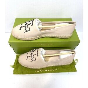 Tory Burch Ines Espadrille Flats Rose Pink Leather Size 9.5 New w/ Box